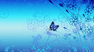 blue Butterfly and flower digital wallpaper HD wallpaper