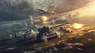 tanker and fighter jets game digital wallpaper