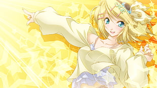 blonde-haired woman anime character digital wallpaper