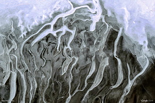 gray, white, and black abstract painting, Earth, nature, landscape, aerial view