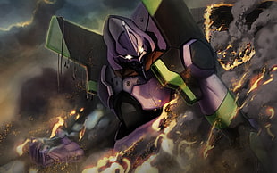purple robot character illustration, Neon Genesis Evangelion, EVA Unit 01, anime