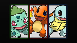 Bulbasaur, Charmander, Squirtle collage