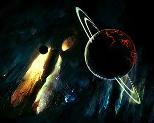 planet Saturn, space, space art HD wallpaper