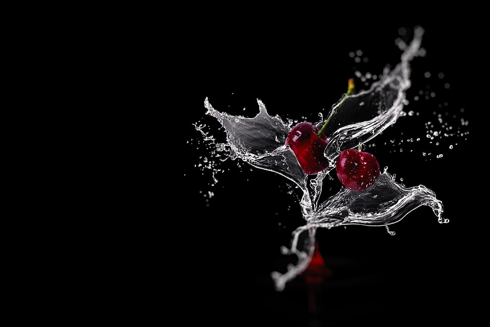 photo of cherry with water illustration HD wallpaper