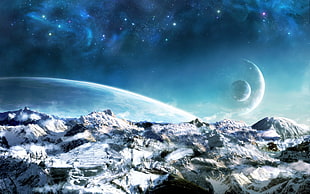 gray mountain digital wallpaper, space, stars, planet, abstract