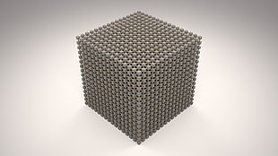 silver cube, Minecraft, abstract, cube, 3D