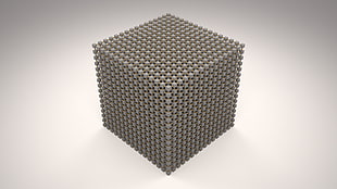 silver cube, Minecraft, abstract, cube, 3D