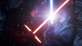 Star Wars Rey and Kylo Ren, Star Wars, lightsaber, movies, science fiction