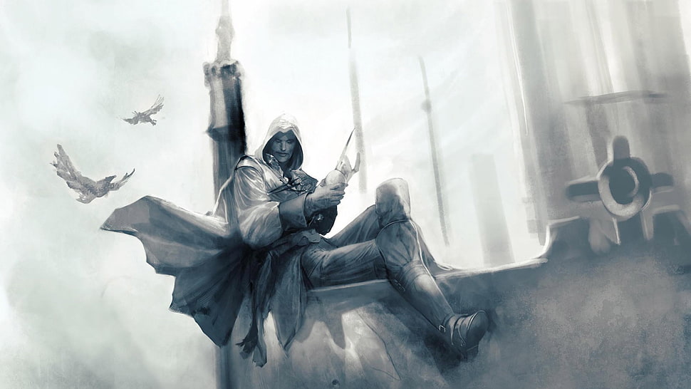 man wearing hood illustration, Assassin's Creed, artwork HD wallpaper