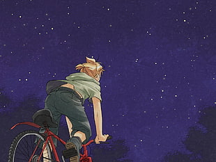 boy riding bicycle, artwork