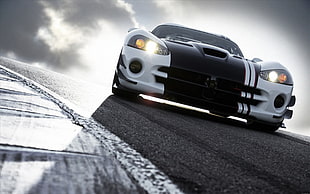 black and white car, car, Dodge Viper, racing