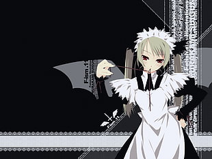 woman with gray hair wearing white and black long-sleeved shirt anime illustration