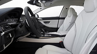 white leather car seats, BMW 6, car interior, BMW, car