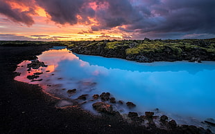 blue-colored water taken at golden hour, nature, landscape, blue, Iceland