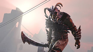 monster holding sword 3D wallpaper, video games, warrior, sword, Middle-earth: Shadow of Mordor HD wallpaper