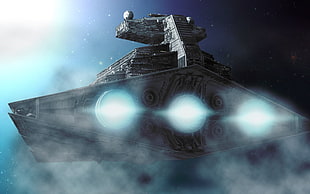 gray and blue spaceship illustration, Star Wars, Star Destroyer, digital art, spaceship