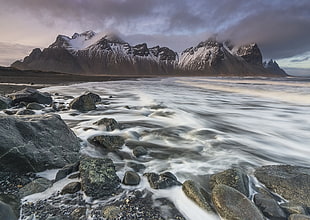 time lapse photography of  rocky seashore, iceland HD wallpaper