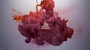 red liquid illustration, triangle, smoke, digital art