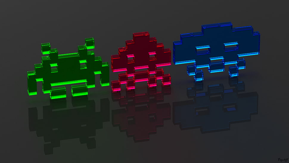 three Minecraft series toys, Atari, video games, neon HD wallpaper