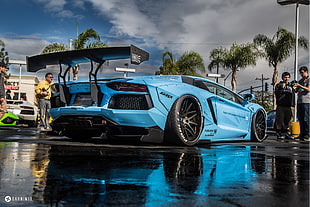 blue Lamborghini coupe, Lamborghini, Lamborghini Aventador, LB Performance, vehicle