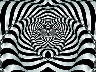 black and white striped illusion digital wallpaper, abstract, optical illusion
