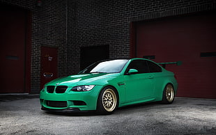 green coupe, car, BMW, BMW E92 M3, green cars