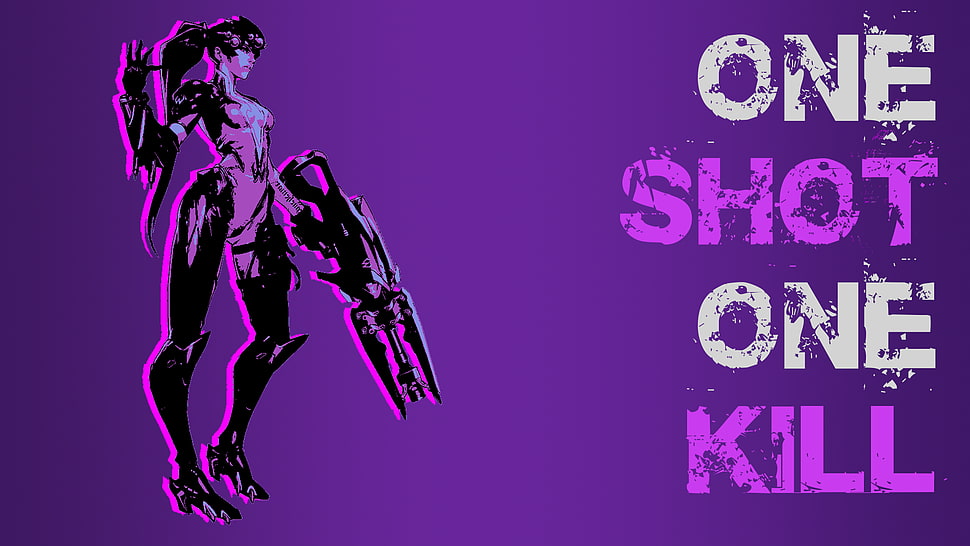 one shot one kill text on purple background HD wallpaper