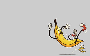 yellow banana illustration, minimalism, simple background, humor, bananas