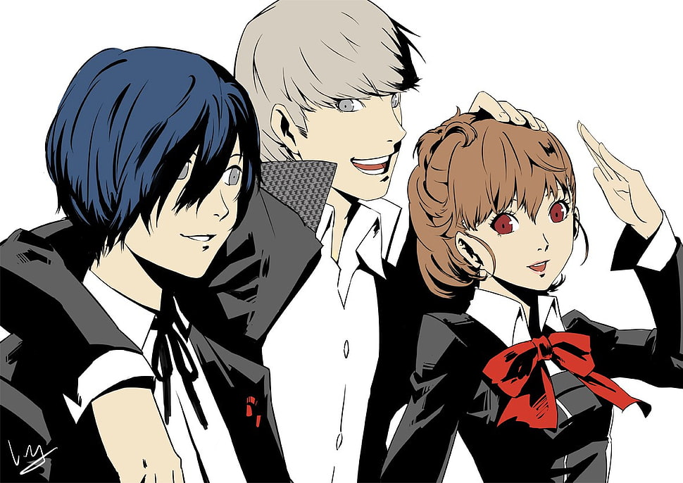 two male and one female animated illustration, Persona series HD wallpaper