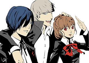 two male and one female animated illustration, Persona series