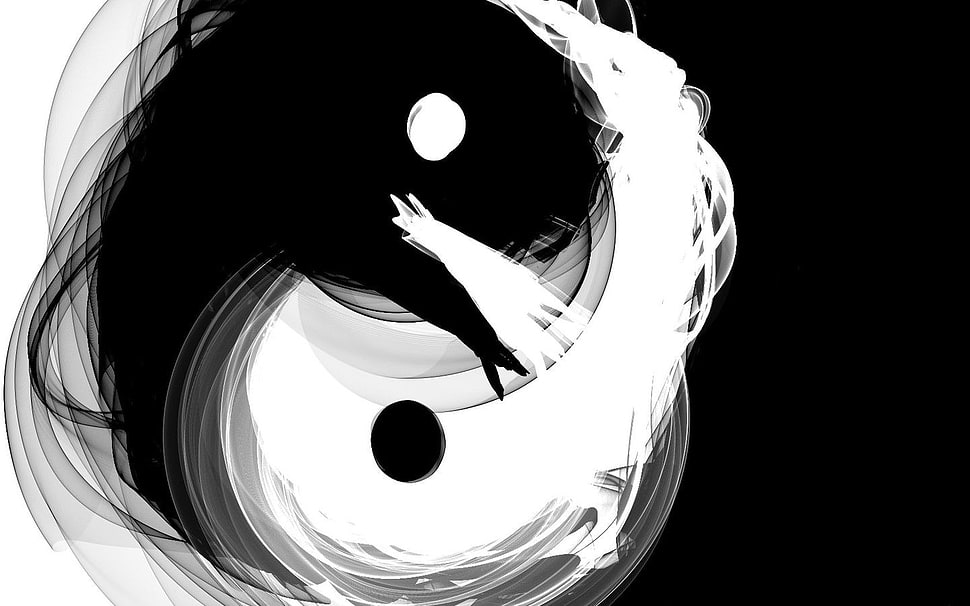 Yin Yang graphic wallpaper, Yin and Yang, monochrome, abstract, digital art HD wallpaper
