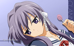 female anime character holding lolipop HD wallpaper