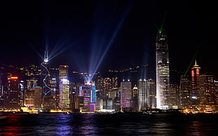 black high-rise building, cityscape, night, Hong Kong