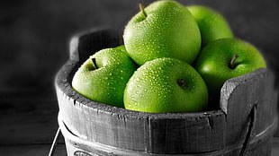 bunch of green apples, apples, Granny Smith Apples, selective coloring, fruit HD wallpaper
