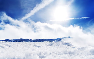 white clouds, macro, winter, landscape, snow