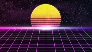yellow and pink moon illustration, New Retro Wave, Retro style, artwork HD wallpaper