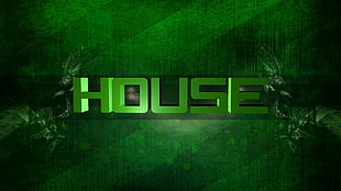 green background with house text overlay, house music, dubstep, techno, drum and bass HD wallpaper