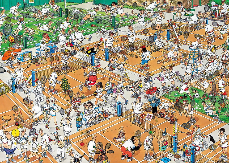 group of people clip-art, Mad Magazine, artwork, tennis courts HD wallpaper