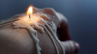 white candle, candles, hands, wax