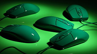 five corded computer mouses