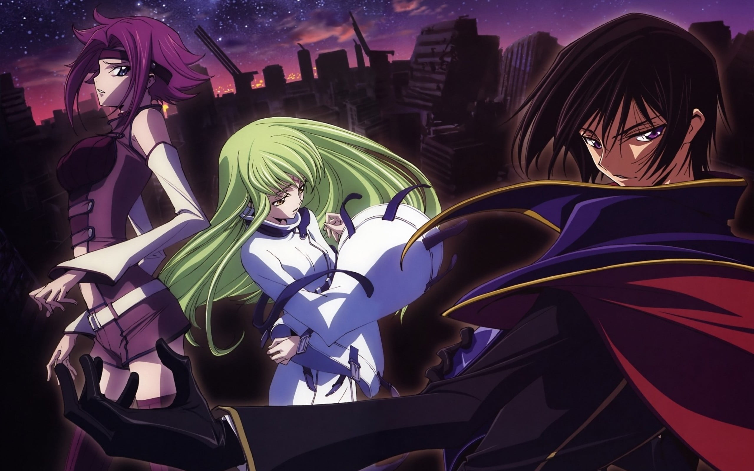 three men anime character digital wallpaper, Code Geass, Lamperouge Lelouch, Kallen Stadtfeld, C.C.