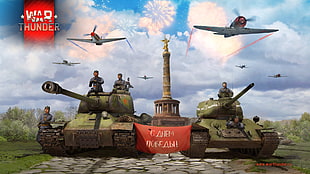 two red and black power tools, War Thunder, airplane, tank, T-34