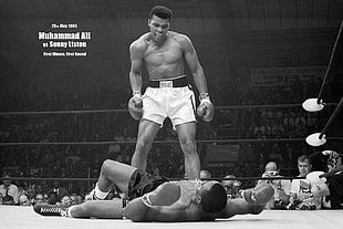 Muhammad Ali vs Sonny Liston photo, Muhammad Ali, boxing, sports, monochrome