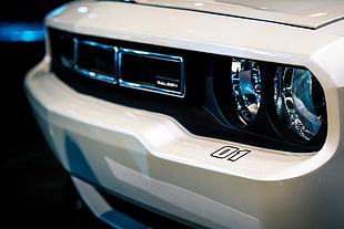 white Dodge Challenger, Car, Headlight, White