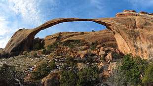 rock arch formation, landscape, nature, mountains, forest