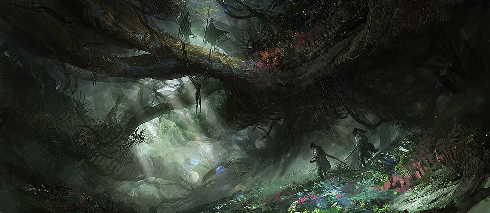 trees painting, fantasy art HD wallpaper