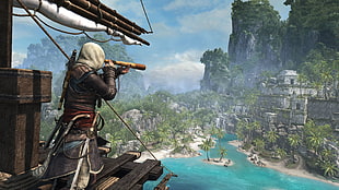 man with telescope clip art, Assassin's Creed HD wallpaper