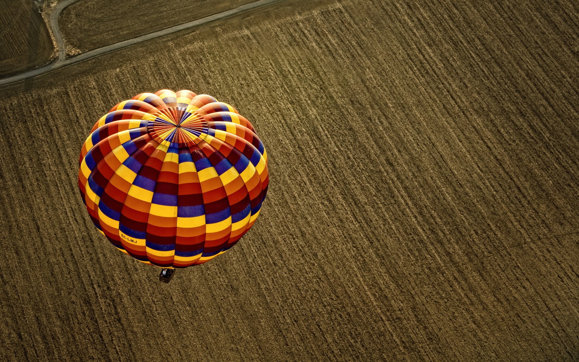 blue, yellow, and orange hot air balloon, nature, landscape, hot air balloons, field