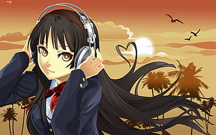 Anime School Girl wearing headphones HD wallpaper