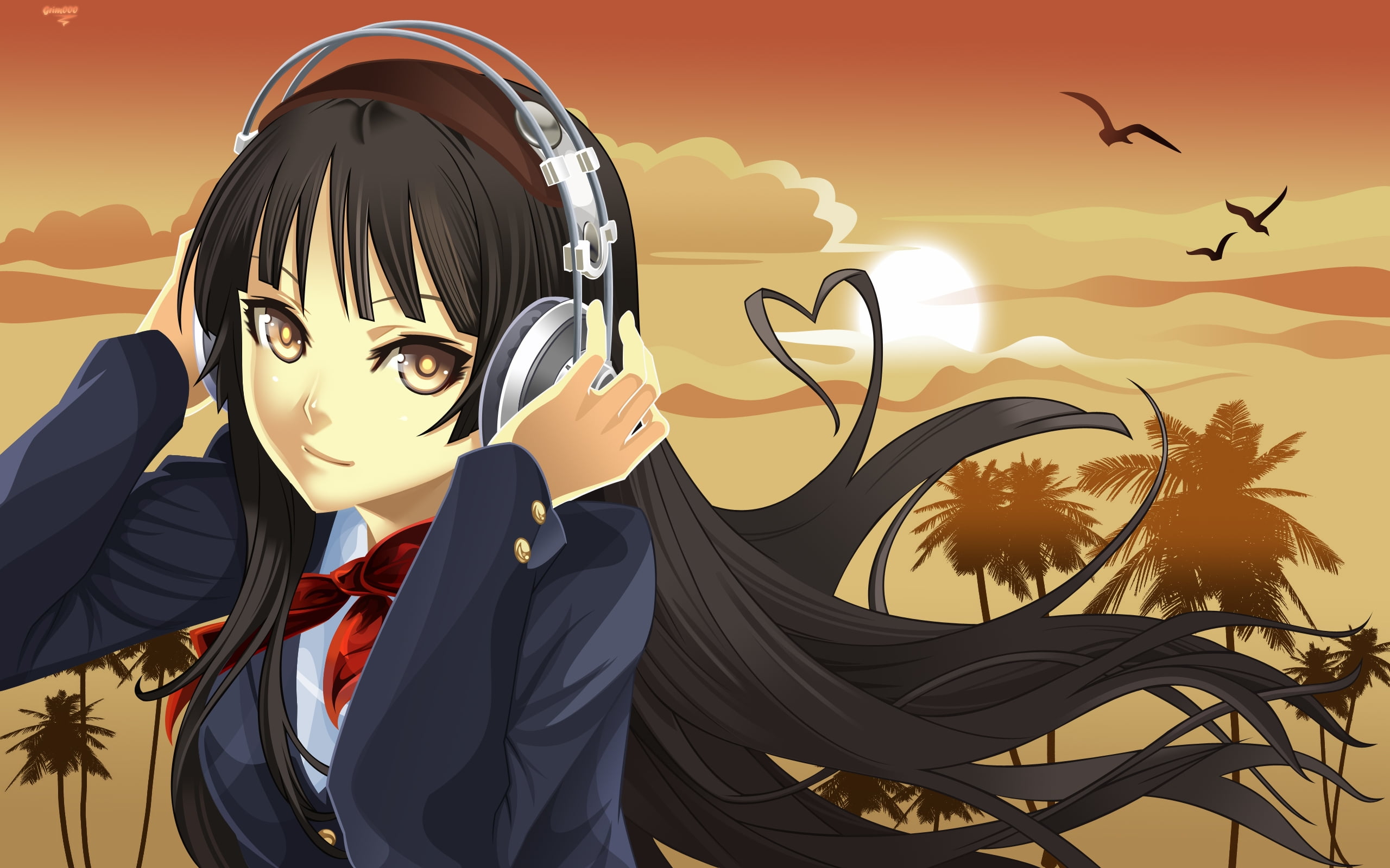 Anime School Girl wearing headphones HD wallpaper | Wallpaper Flare